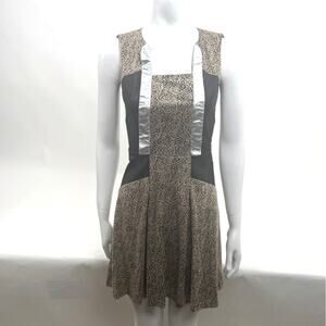 Q Leopard Print Black Silver Pleated Sleeveless Dress XS/34
